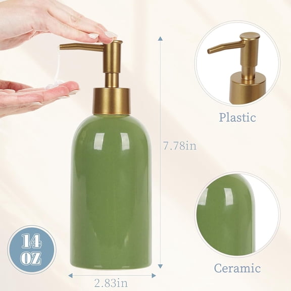 GVDCC-14OZ Ceramic Soap Dispenser Ceramic Soap Pump Dispenser Can Fill Liquid for Bathroom/Kitchen (Green)