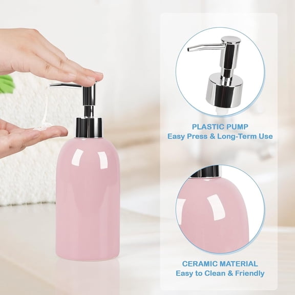 GVDCC-14OZ Ceramic Soap Dispenser Ceramic Soap Pump Dispenser Can Fill Liquid for Bathroom/Kitchen (Pink)