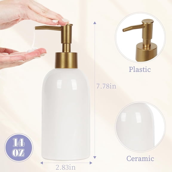 GVDCC-14OZ Ceramic Soap Dispenser Ceramic Soap Pump Dispenser Can Fill Liquid for Bathroom/Kitchen (White)