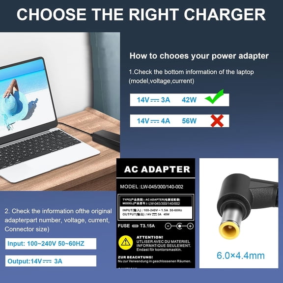 GVDCC -14V 3A Power Adapter Charger for Samsung Monitor S22A300B s22c300h LTM1555B LTM1555X LTM1755X Screen TV Power Cord