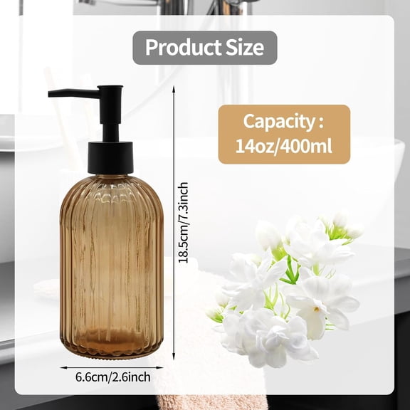 GVDCC-14oz Amber Glass Soap Dispenser with Black Pump Refillable for Hand Soap, Dish Soap, Lotion, Suited for Kitchen, Bathroom & Laundry Room (Brown)