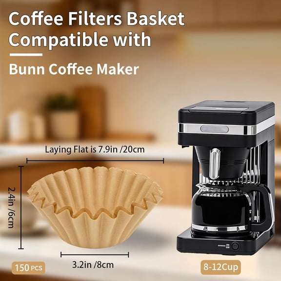GVDCC -150 Count Coffee Filters Compatible with Bunn 8-12 Cup, Unbleached Paper Coffee Filters, Basket Style Coffee Filters 8-12 Cup, Commercial Coffee Filters for Smooth Brewing at Home or Cafe