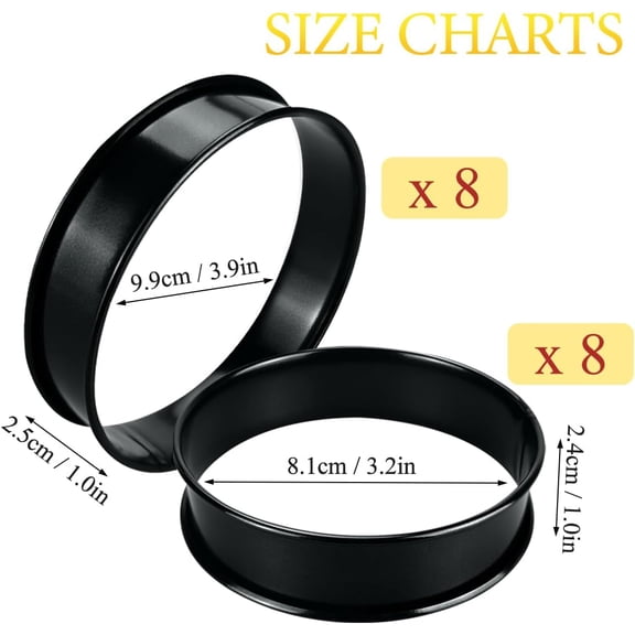 GVDCC-16Pack English Muffin Ring Stainless Steel Crumpet Rings, 4 Inch+3.3 Inch Upgrade Double Rolled Tart Rings Metal Cooking Pastry Ring Molds Convenient to Take the Food of The Bakery Mold
