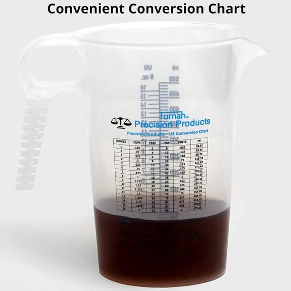 GVDCC-16oz, 1 Pint (2 cup) Measure Pitcher - Convenient Conversion Chart Multi Purpose Food Grade Great for Cooking, Hobbies, Shop Oil, Fluids, Pool Spa and Lawn with High Chemical Resistance by