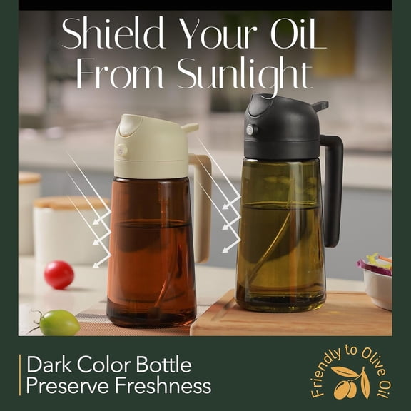 GVDCC-16oz/470ml Light-Blocking Dark Oil Sprayer for Cooking, 2 in 1 Olive Oil Dispenser Bottle for Kitchen, Premium Dark Green Glass Oil Bottle, Food-Grade Oil Mister for Air Fryer, BBQ (Pomelo)