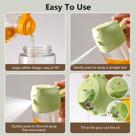 GVDCC-16oz/470ml Oil Dispenser and Oil Sprayer, Glass Olive Oil Pourer for Kitchen, Air Fryer, Cooking, Salad, BBQ(Green)