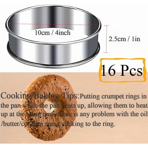 GVDCC-16packs English Muffin Rings Crumpet Rings 4 Inch Stainless Steel Double Rolled Tart Ring Nonstick Metal Round 4'' Ring Molds for Baking Cookies, Pancakesg