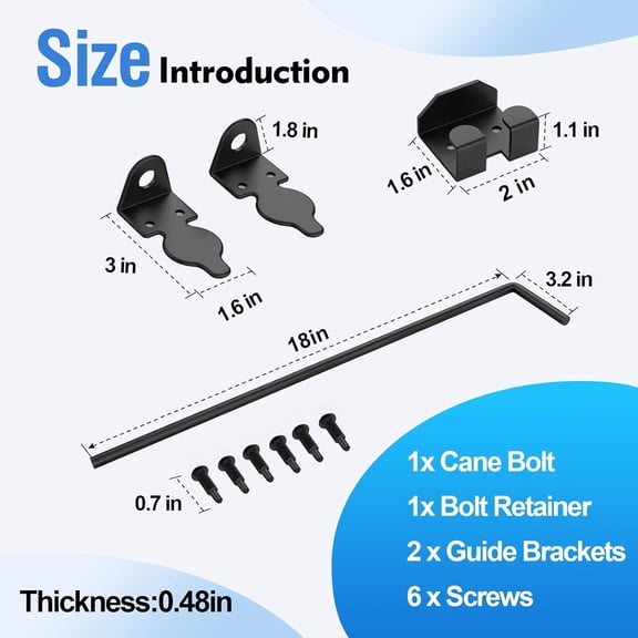 GVDCC-18" Cane Bolt Heavy-Duty Drop Rod for Gate, Heavy Duty Gate Latch for Wooden Fence Metal Gates, Vinyl Fence Gate Land Latch, Floor Latch for Fixing Door to The Ground, Black Coating, 1 Pack