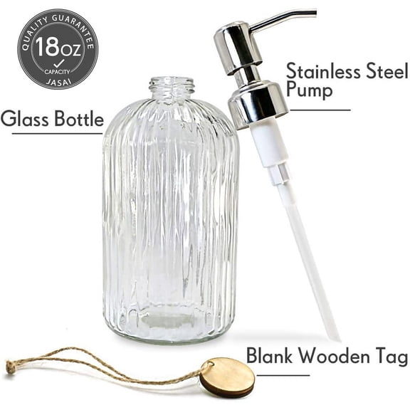 GVDCC-18 Oz Clear Glass Soap Dispenser with Rust Proof Stainless Steel Pump, Refillable Liquid Hand soap Dispenser for Bathroom, Premium Kitchen Soap Dispenser (Clear).