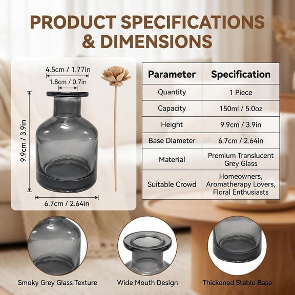 GVDCC-1PCS 150ml/5oz Glass Diffuser Bottle Jars Pot Empty Refillable Exquisite Essential Oils Container for DIY Reed Diffuser Sticks Sets Crafts Decor Essential Oil Diffuser Gift