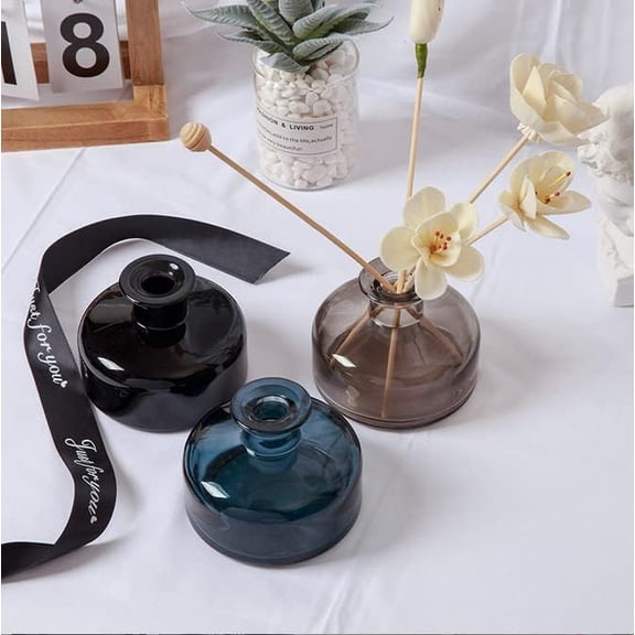 GVDCC-1PCS Glass Diffuser Bottle Aromatherapy Jar Container Fragrance Essential Oil Reed Diffusers Bottle for DIY Replacement Reed Diffuser Sticks Set Home Fragrance Accessories (Dark Blue)