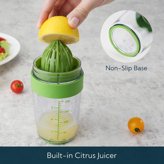 GVDCC-2 in 1 Salad Dressing Shaker Bottle with Juicer, Pour Spout, Leakproof, Soft Grip, Dishwasher Safe, BPA Free Travel Homemade Oil and Vinegar Salad Dressing Container Mixer Dispenser, 1 Cup