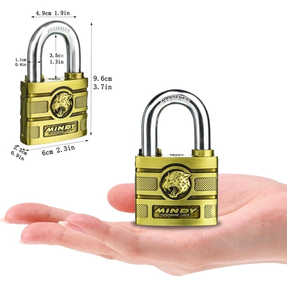 GVDCC-2.3 Inch Heavy Duty Waterproof Keyed Padlock with 4 Keys Brass Finish for Fences, Gates, Sheds
