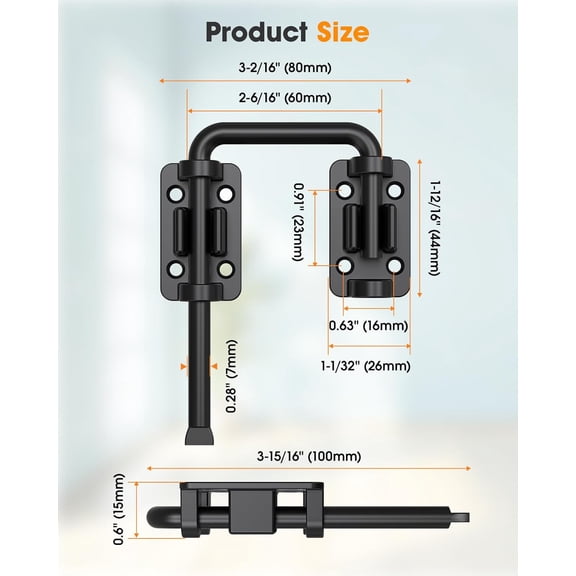GVDCC-2.36 Inch U Patio Sliding Door Loop Lock Latch - Stainless Steel Home Security Loop Bolt Lock for Barn, Garden, Fence Gate, Window - Multi-Angle Installation Option (Black-1 Pc)