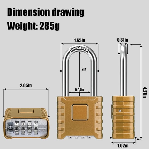 GVDCC-2.3in Long Combination Padlock, Large Heavy Duty Outdoor Padlock [One-Touch Unlocking] High Security Weatherproof, Hidden Password Design Suitable for Locker, Gym, Garden, Fences, Garage