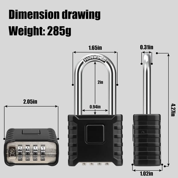 GVDCC-2.3in Long Shackle Combination Padlock, Large Heavy Duty Outdoor Padlock [One-Touch Unlocking] [Weatherproof] Design of Hidden Password, High Security for Locker, Gym, Garden, Fences