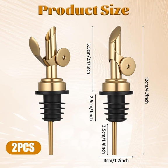 GVDCC-2 PCS Weighted Stainless Steel Bottle Pourers, Olive Oil Dispenser Spout, Self Closing Liquor Pour Spout, Weighted Pourer for Liquor Bottles, Oil Bottles, Vinegar, Syrup and Alcohol, Gold