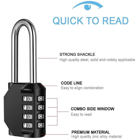 GVDCC-2 Pack 2.2 Inch Long Shackle Combination Lock, 4 Digit Outdoor Waterproof Padlock for School Locker, Gym Locker, Storage Unit, Gate, Fence, Toolbox, Cabinet (Black)