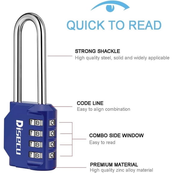 GVDCC-2 Pack 2.6 Inch Long Shackle Combination Lock, 4 Digit Outdoor Waterproof Padlock for School Gym Locker, Sports Locker, Storage Unit, Gate, Fence, Toolbox, Cabinet (Blue)