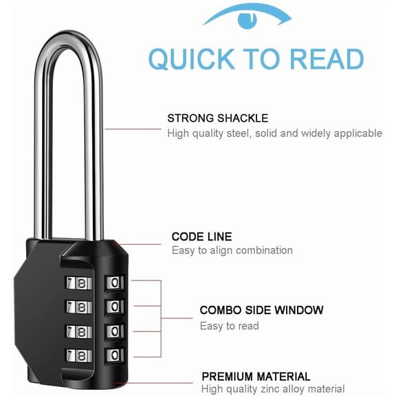 GVDCC-2 Pack 2.6 Inch Long Shackle Combination Lock, 4 Digit Outdoor Waterproof Padlock for School Gym Locker, Sports Locker, Storage Unit, Gate, Fence, Toolbox, Cabinet (Black)