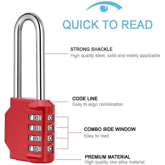 GVDCC-2 Pack 2.6 Inch Long Shackle Combination Lock, 4 Digit Outdoor Waterproof Padlock for School Gym Locker, Sports Locker, Storage Unit, Gate, Fence, Toolbox, Cabinet (Red)