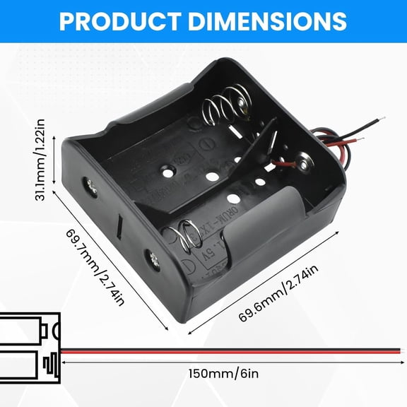 GVDCC-2-Pack 2 Slot D Cell Battery Holder 3V D Size Battery Case Box with Wire Leads