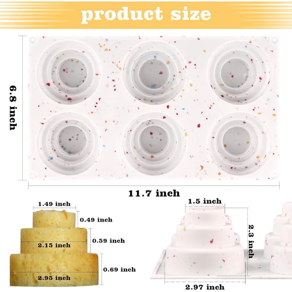 GVDCC-2 Pack 3 Tier Mini Cake Molds, 6 Cavity Silicone Cake Molds for Baking Cake Pop, Cakesicle, Brownie and Mousse (Confetti)