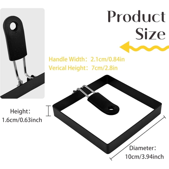 GVDCC-2-Pack 4'' Square Egg Rings Set with Silicone Handle, Stainless Steel Egg Cooking RingsNonstickFor Frying Eggs and English Muffins Pancake, Egg Mold Shaper For Breakfast