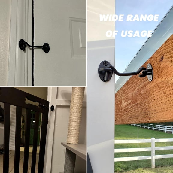 GVDCC-2 Pack 6'' Door Latch Door Lock Hardware, 6'' Hook and Eye Gate Latch Easy Lock for Barn Door, Black Sliding Door Lock with Screws for Window, Cabin Hooks