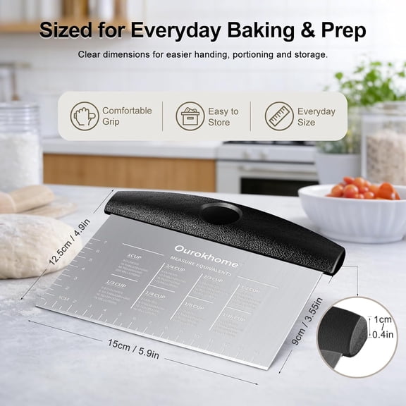 GVDCC-2 Pack Bench Scraper Dough Cutter, Stainless Steel Dough Scraper with Laser-Etched Scale, Conversion Chart, Non-Slip Handle, Dishwasher Safe for Bread & Pastry, Black and Red
