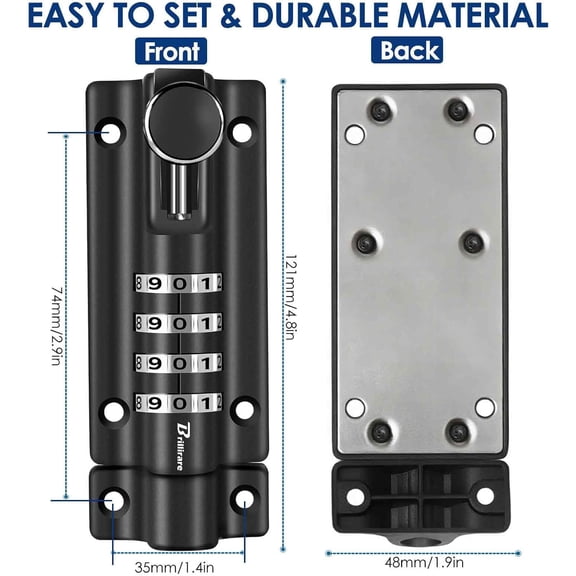 GVDCC-2 Pack Combination Locking Bolt 4 Digit, Sliding Bolts Latch Weatherproof, Zinc Alloy Keyless Slide Lock 121mm/4.8in Heavy Duty, Lockable Padbolt for Gate, Shed, Garage with Anti-Tamper Screws-