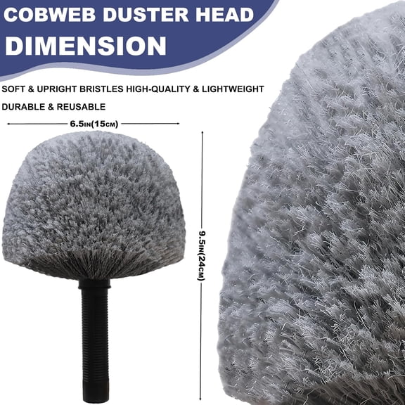 GVDCC-2 Pack Grey Twist-On Cobweb Duster Head Brush - Fits Standard 3/4 inch Threaded Poles, Attachment Spider Web Duster Brush for Outdoor & Indoor Cleaning