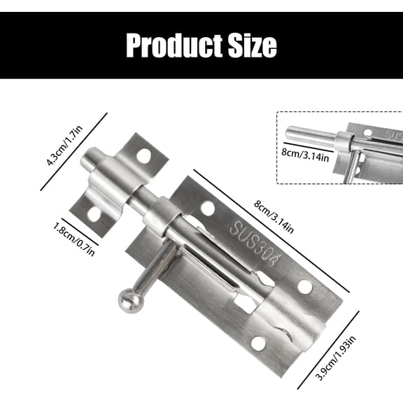 GVDCC-2-Pack Heavy Duty 4-Inch 304 Stainless Steel Slide Barrel Bolt Latch with Padlock Hole - Door Lock Latches for House, Barn, Fence, Shed, and Basement (Silver) - Includes Mounting Screws