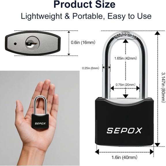 GVDCC- 2-Pack Heavy Duty Outdoor Padlocks, Keyed Alike 1-9/16" Solid Steel, 1-3/4" Long Shackle, Weatherproof Rustproof Lock with 2 Same Keys for Gate, Fence, Toolbox, Gym & School Locker Black