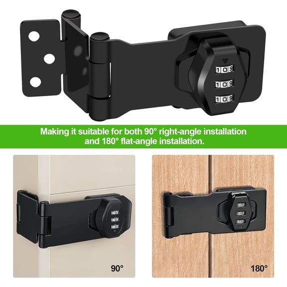 GVDCC-2 Pack Password Rotary Hasp Locks, Collapsible Solid 304 Stainless Steel File Cabinet Lock Desk Drawer Lock, for 90 Degree and 180 Degree Drawers, Dabinets, Doors, Flip Barn Door, Outdoor (Blac