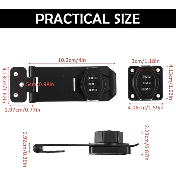 GVDCC-2 Pack Password Rotary Hasp Locks, Door Security Slide Latch Lock,Black Digit Combination Lock for Small Doors, Cabinets, Barn Door, Bathroom, Outdoor, Garage, Garden