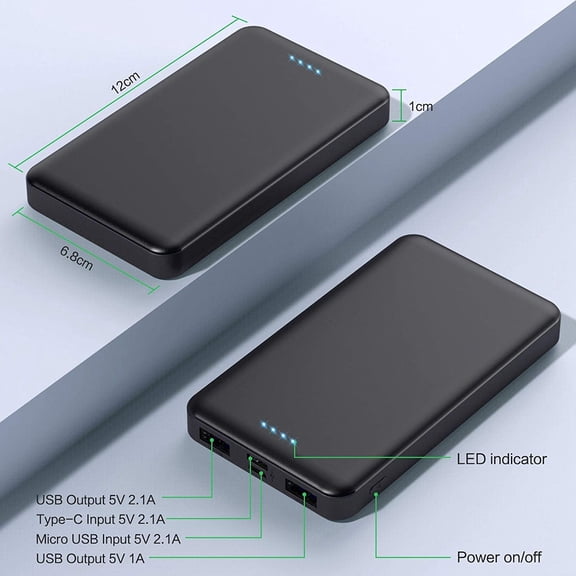 GVDCC-[2 Pack]Portable Charger Power Bank 10000mAh,Slimmer USB C in&Out Fast Charging Portable Phone Charger,Travel Essentials Backup External Battery Pack for iPhone 17/16/ 15/14/13/12,Galaxy S24,An