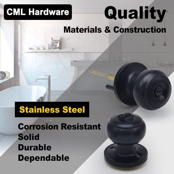 GVDCC-(2 Pack) Privacy Door Knob for Bedroom and Bathroom, Stainless Steel Keyless Door Locks for Bed/Bath, Round Ball Handle, Matte Black