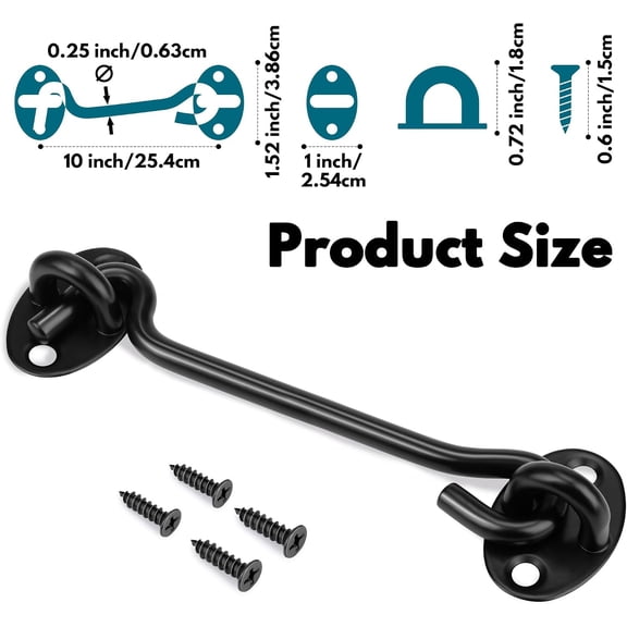 GVDCC-(2 Pack) Privacy Hook and Eye Latch for Barn Door, Stainless Steel Gate Latch Barn Door Lock Cabin Hooks for Gate Shutters Window Slide Barn Shed Cabinet Bathroom (Black, 10 Inch)