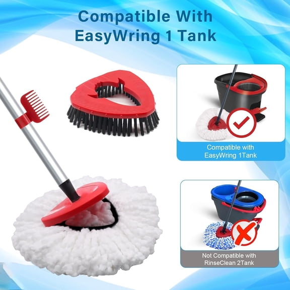 GVDCC-2 Pack Spin Mop Heads Replacement Compatible with O Cedar EasyWring 1Tank, Upgraded Scrub Brush,4 Section Mop Handle and 1 Base Combo Set, Microfiber Replace Head Refill