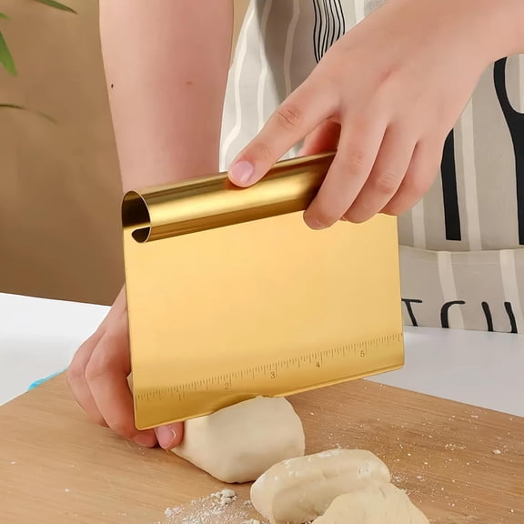 GVDCC-2 Pack Stainless Steel Dough Scraper with Measuring Scale,Bench Scraper & Cutter, Multipurpose Pizza/Pastry/Cake/Pastry/Bread Food Cutter, Kitchen Baking tools Essential Utensil (Silver & Gold)