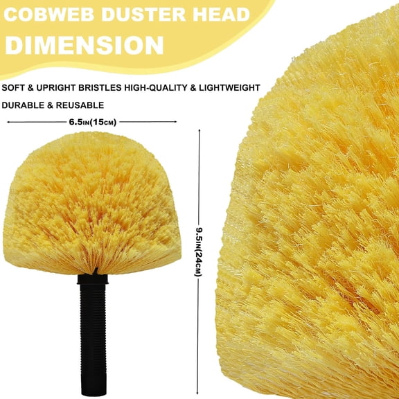 GVDCC-2 Pack Twist-On Cobweb Duster Head Brush - Efficient Indoor & Outdoor Spider Web Cleaning Solution - Fits Standard Acme Threaded Poles - Duster Brush Head Only - Yellow
