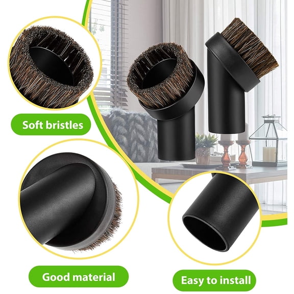 GVDCC-2 Pack Vacuum Brush Attachment Round Dust Brush Bristle Cleaner Attachment 1-1/4 Inch Black Replacement with 1.25 to 1.37 Inch Vacuum Hose Adapter Tool for Standard Hose