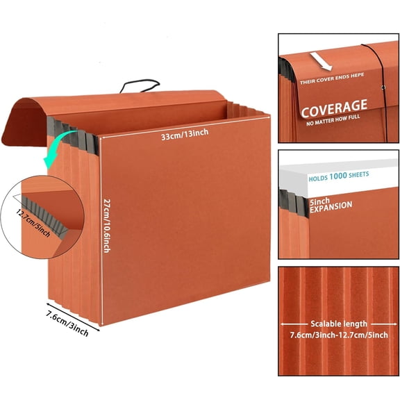 GVDCC-2 Packs Expanding File Folder with Flap and Cord Closure,5 Inch Expansion Accordion File Organizer,Letter Size