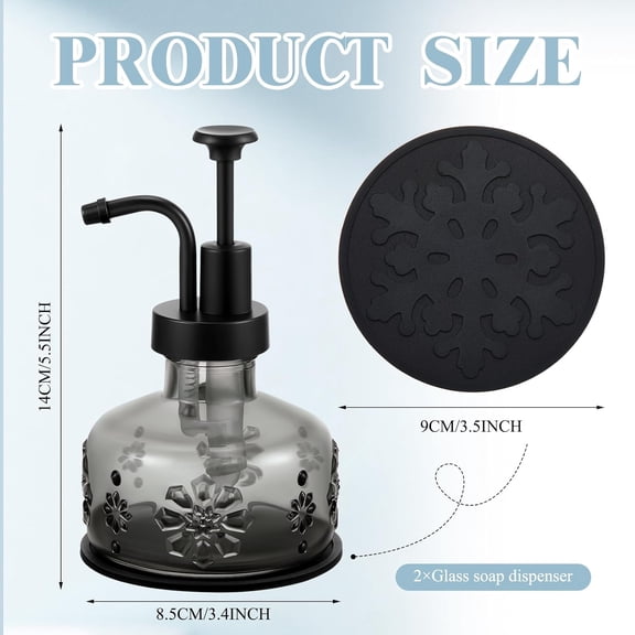 GVDCC-2 Pcs Antique Soap Dispenser Kitchen Bathroom Countertop Glass Soap Pump Dispenser Refillable Rustic Small Liquid Container with Non Slip Silicone Coaster(Black)