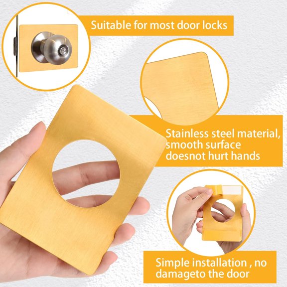 GVDCC-2 Pcs Door Knob Reinforcement Plate Stainless Steel Door Lock Repair Plate Bracket with 4 Pcs Adhesive Tapes Prevent Lock Loose or Wobbly(Gold)