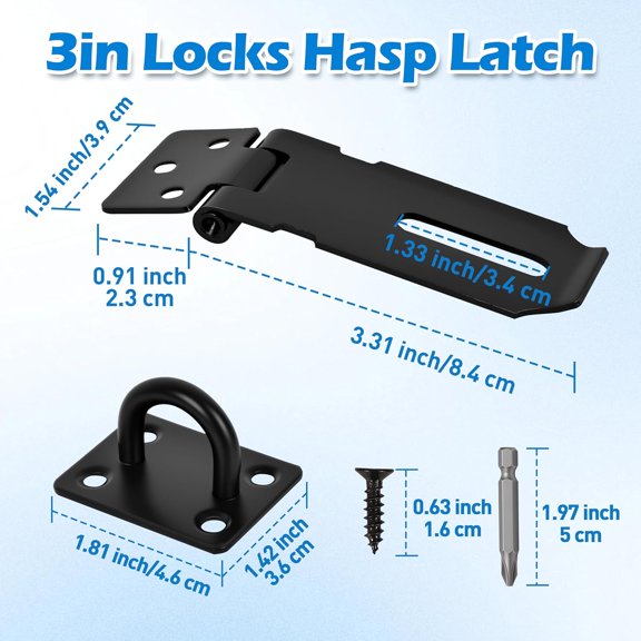 GVDCC-2 Pcs Door Locks Hasp Latch,3 Inch Stainless Steel Safety Packlock Clasp Hasp Lock Latch,Hasp Lock Latch for Doors,Extra Thick Brushed Finish With Screws (2 Pcs Black Stainless Steel, 3 inch)