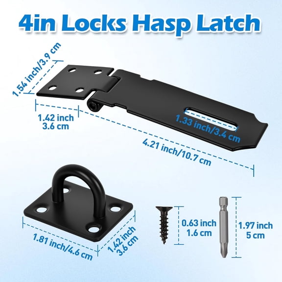 GVDCC-2 Pcs Door Locks Hasp Latch,4 Inch Stainless Steel Safety Packlock Clasp Hasp Lock Latch,Hasp Lock Latch for Doors,Extra Thick Brushed Finish With Screws (2 Pcs Black Stainless Steel, 4 inch)