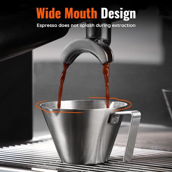 GVDCC-2 Pcs Espresso Cups with Handle, Stainless Steel Espresso Accessories, Double Spout Metal Measuring Cup with Dual Scale, Espresso Shot cup with V-Shaped Mouth, 3.4OZ/100ML(Silver)