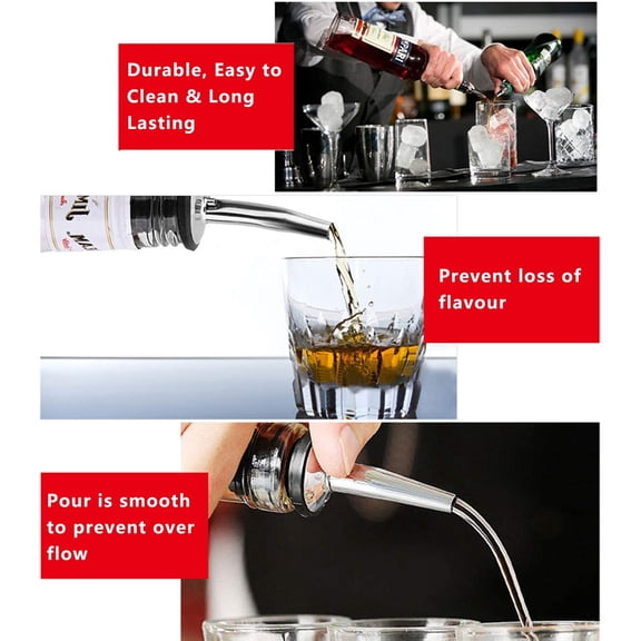 GVDCC-2 Pcs Liquor Pour Spouts, Stainless Steel Liquor Bottle Pourers with Rubber Dust Caps and Cleaning Brush,for Pours Liquid, Olive Oil, Wine(Silver)